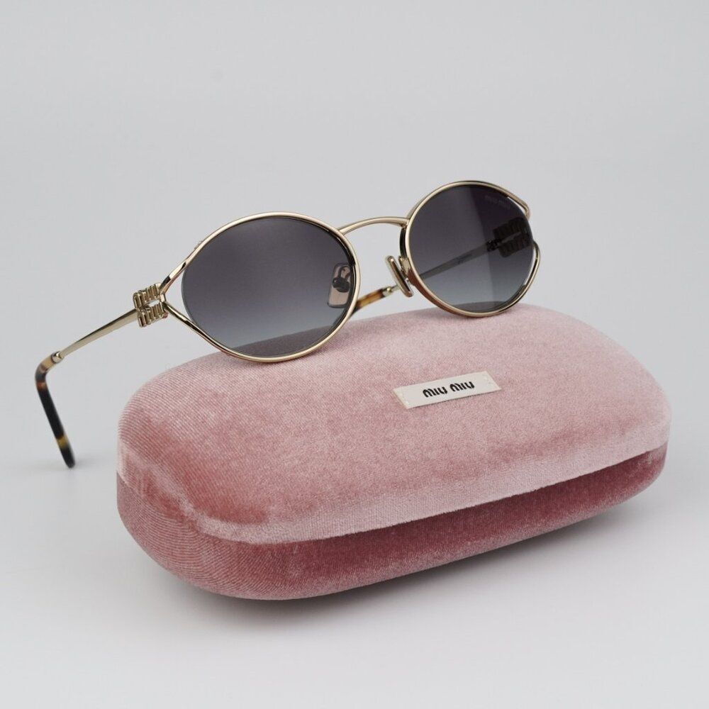NEW Miu Miu MU52YS ZVN5D1 Pale Gold Grey Gradient Oval Unisex Sunglasses